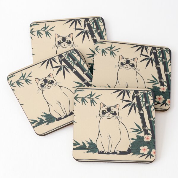 Item preview, Hanafuda Style Lucky Cat – Pine Bamboo Plum (Matsu Take Ume) designed and sold by LEO'S CREATURE　れおずくりーちゃー.