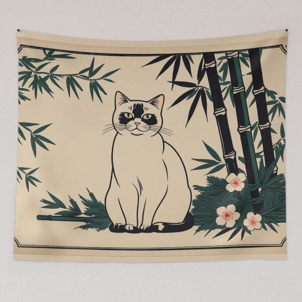 Item preview, Hanafuda Style Lucky Cat – Pine Bamboo Plum (Matsu Take Ume) designed and sold by LEO'S CREATURE　れおずくりーちゃー.