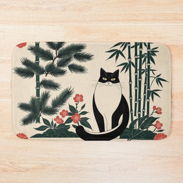 Item preview, Hanafuda Style Black & White Lucky Cat – Pine Bamboo Plum designed and sold by LEO'S CREATURE　れおずくりーちゃー.