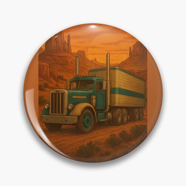 Item preview, Retro American Semi-Truck at Sunset in Canyon Landscape designed and sold by © Zenscape Studio 2025.