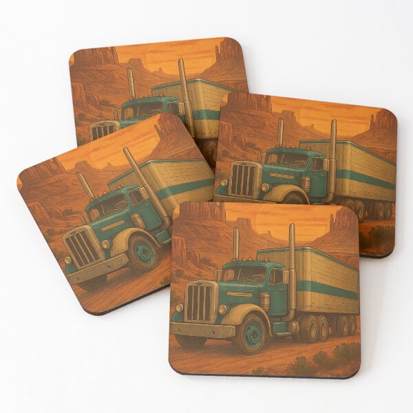 Item preview, Retro American Semi-Truck at Sunset in Canyon Landscape designed and sold by © Zenscape Studio 2025.