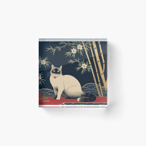 Item preview, Hanafuda Style Lucky Cat – Night Colors (Pine Bamboo Plum) designed and sold by LEO'S CREATURE　れおずくりーちゃー.