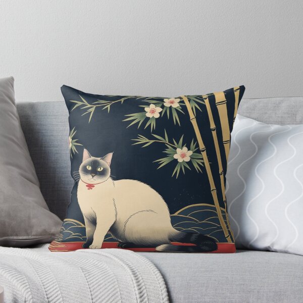 Item preview, Hanafuda Style Lucky Cat – Night Colors (Pine Bamboo Plum) designed and sold by LEO'S CREATURE　れおずくりーちゃー.