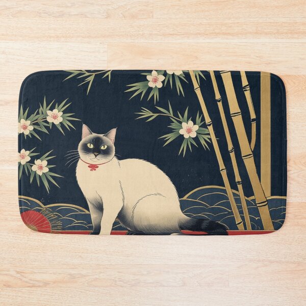 Item preview, Hanafuda Style Lucky Cat – Night Colors (Pine Bamboo Plum) designed and sold by LEO'S CREATURE　れおずくりーちゃー.