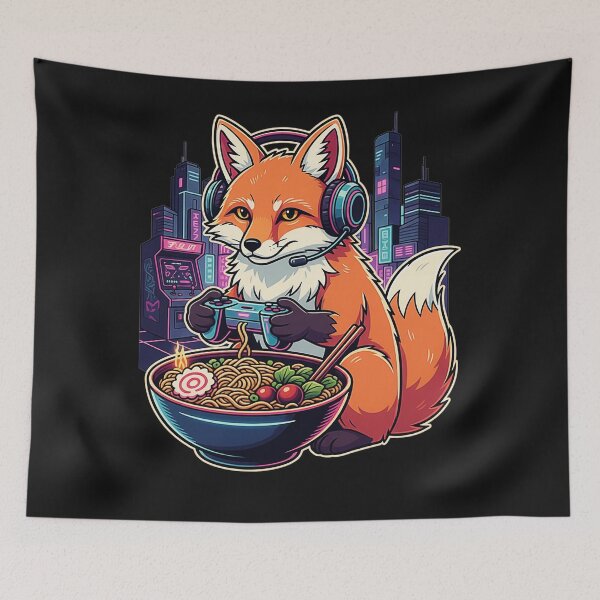 Item preview, Fox Gamer Ramen Night Neon City designed and sold by FemmeForge.