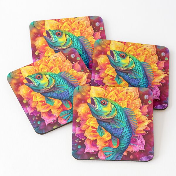 Item preview, Colorful fish against an abstract floral backdrop designed and sold by Mianku | Für das Leben.