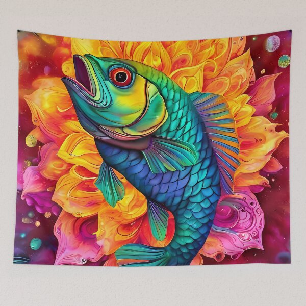 Item preview, Colorful fish against an abstract floral backdrop designed and sold by Mianku | Für das Leben.