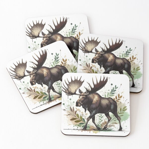 Item preview, Botanical Bull Moose Watercolor Ink Illustration designed and sold by BigBlueArt.