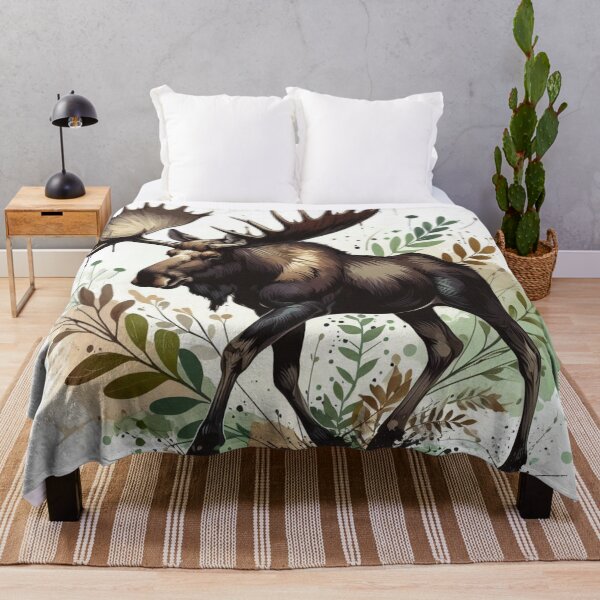 Item preview, Botanical Bull Moose Watercolor Ink Illustration designed and sold by BigBlueArt.