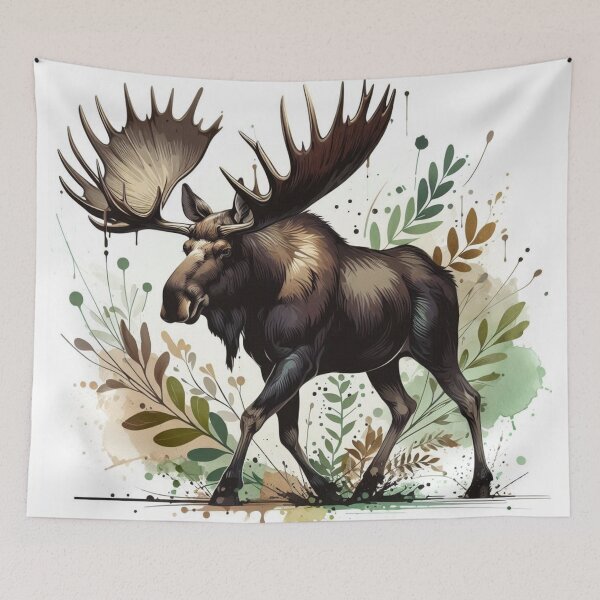 Item preview, Botanical Bull Moose Watercolor Ink Illustration designed and sold by BigBlueArt.