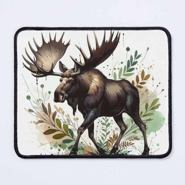 Item preview, Botanical Bull Moose Watercolor Ink Illustration designed and sold by BigBlueArt.