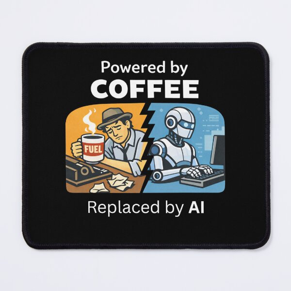 Item preview, Powered by Coffee, Replaced by AI designed and sold by Kalaidax.