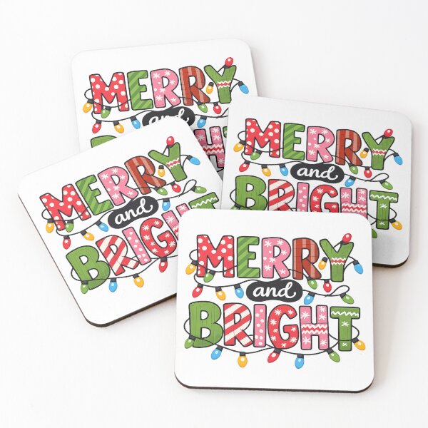 Item preview, Merry and Bright Christmas Typography – Colorful Festive Holiday Lettering with String Lights designed and sold by thesweetestthingja.