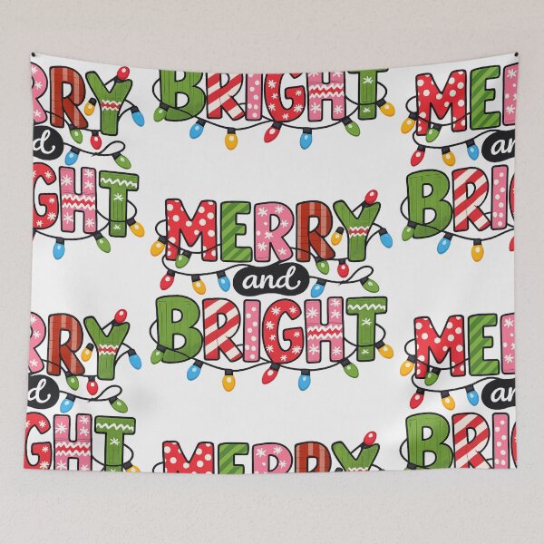 Item preview, Merry and Bright Christmas Typography – Colorful Festive Holiday Lettering with String Lights designed and sold by thesweetestthingja.