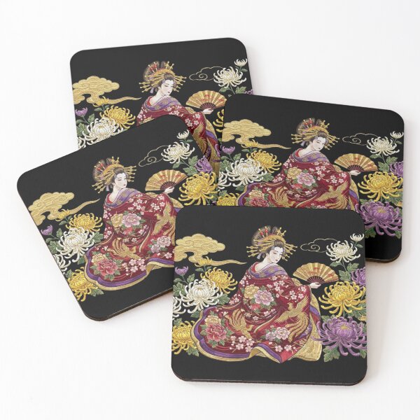 Item preview, Elegant Geisha & Chrysanthemums - Sukajan Embroidery Style designed and sold by treasurestockjp.