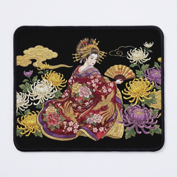 Item preview, Elegant Geisha & Chrysanthemums - Sukajan Embroidery Style designed and sold by treasurestockjp.