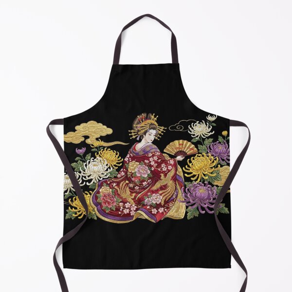 Item preview, Elegant Geisha & Chrysanthemums - Sukajan Embroidery Style designed and sold by treasurestockjp.