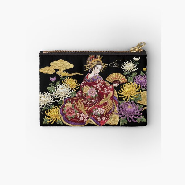 Item preview, Elegant Geisha & Chrysanthemums - Sukajan Embroidery Style designed and sold by treasurestockjp.