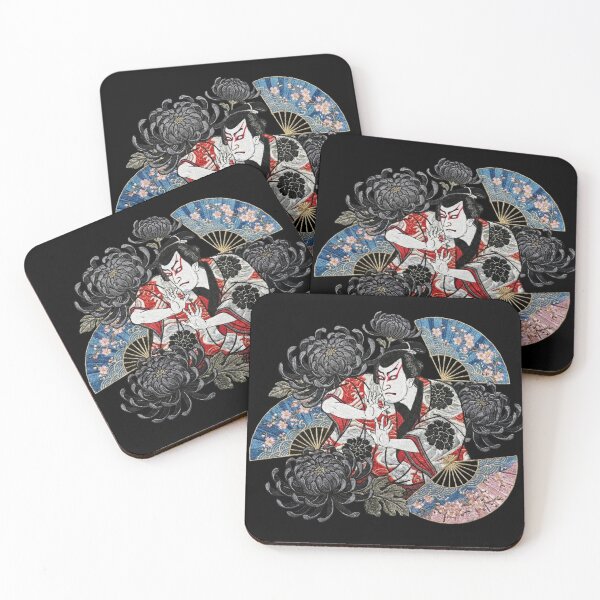 Item preview, Kabuki Actor & Black Chrysanthemums - Sukajan Embroidery Style designed and sold by treasurestockjp.