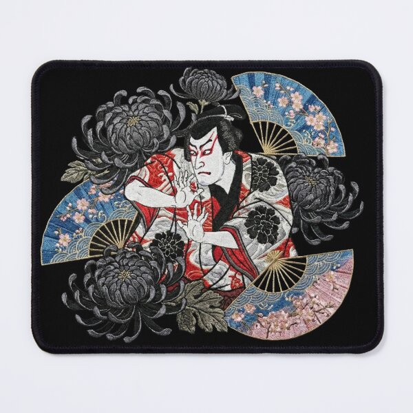 Item preview, Kabuki Actor & Black Chrysanthemums - Sukajan Embroidery Style designed and sold by treasurestockjp.