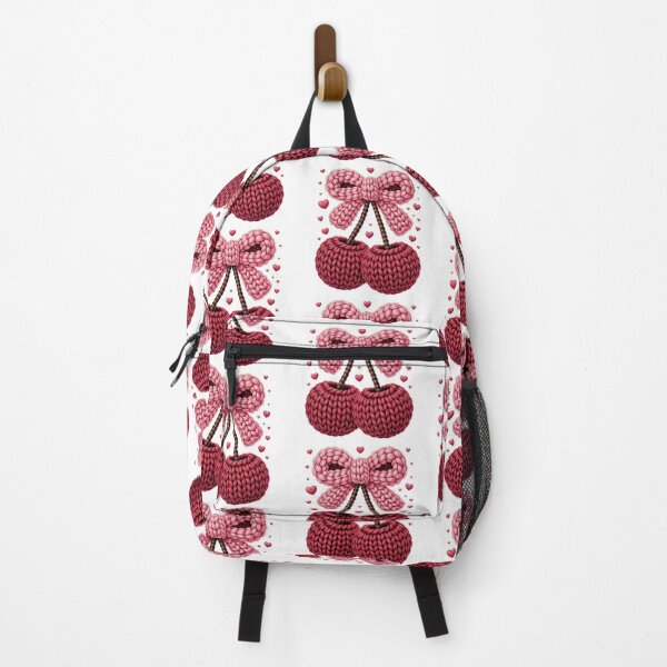 Item preview, Cute Knitted Cherries with Pink Bow – Cozy Valentine Aesthetic Art designed and sold by DigitalPrints26.
