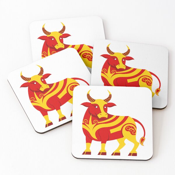 Item preview, Stylized Red and Gold Chinese Zodiac Ox Illustration designed and sold by Jirada.