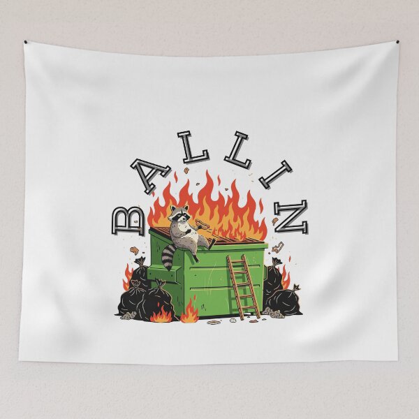 Item preview, Ballin’ Raccoon Shirt – Funny Dumpster Fire Cartoon Animal Meme Tee designed and sold by JustFunnyStuff.