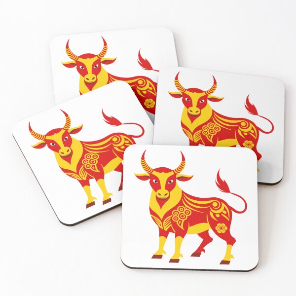 Item preview, Majestic Red and Gold Chinese Zodiac Ox with Floral Motifs designed and sold by Jirada.