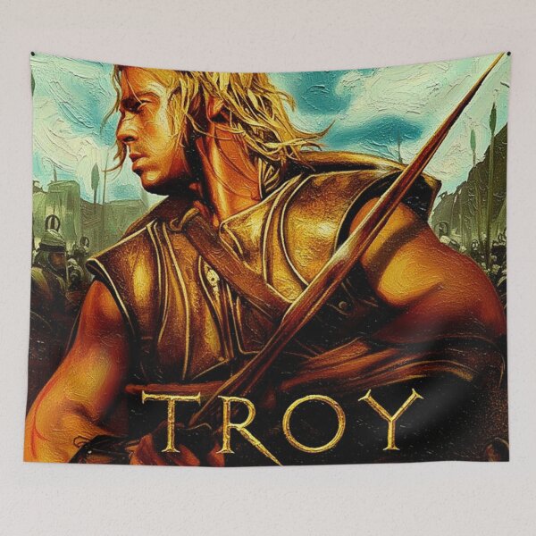 Item preview, Golden Armor Greek Hero Art | Ancient Warrior Spear and Shield Painting | Mythic Bronze Age Battle Poster designed and sold by Art's Diner.