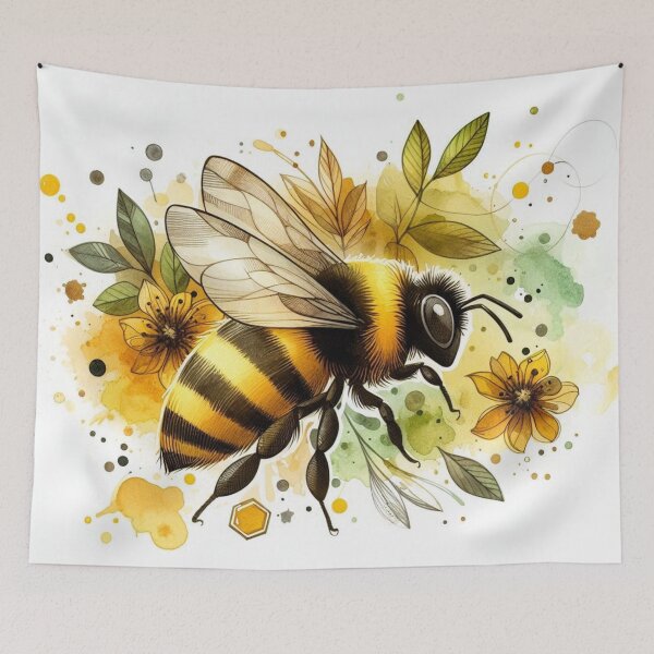 Item preview, Watercolor Bumblebee with Wildflowers and Honeycomb designed and sold by BigBlueArt.