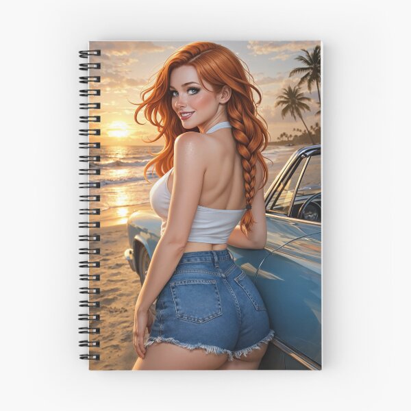 Item preview, Rowan beach sunset with vintage car and red hair designed and sold by CathryneDelamort.