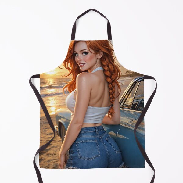 Item preview, Rowan beach sunset with vintage car and red hair designed and sold by CathryneDelamort.