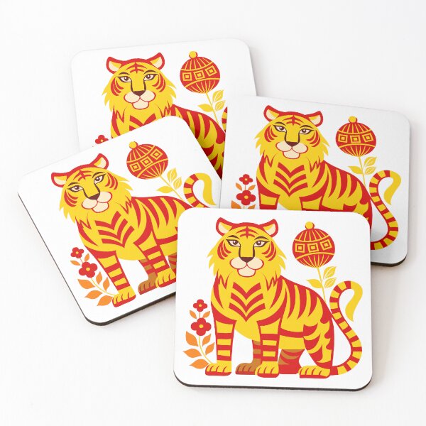 Item preview, Auspicious Red and Gold Chinese Zodiac Tiger Illustration designed and sold by Jirada.