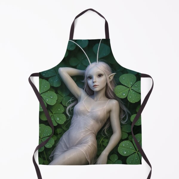 Item preview, Pale elf with antennae rests among dewy clovers designed and sold by CathryneDelamort.