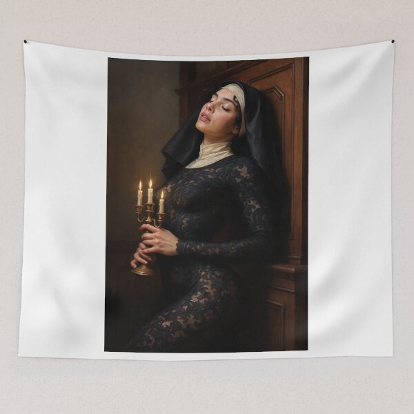 Item preview, Nun in lace holding candelabra with closed eyes designed and sold by CathryneDelamort.