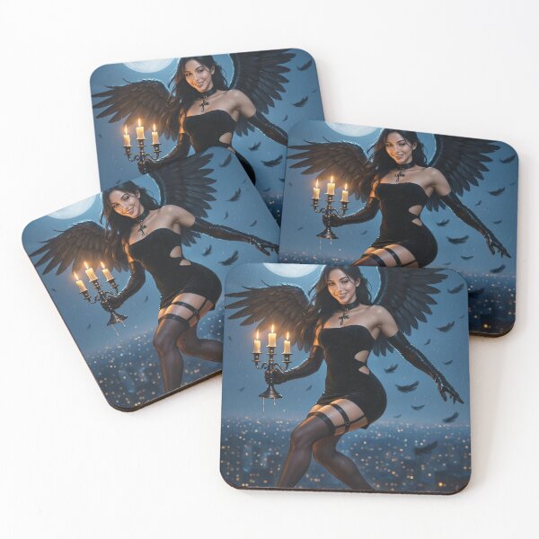 Item preview, Black winged woman holding candelabra designed and sold by CathryneDelamort.
