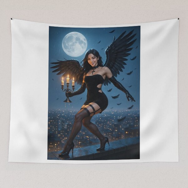 Item preview, Black winged woman holding candelabra designed and sold by CathryneDelamort.
