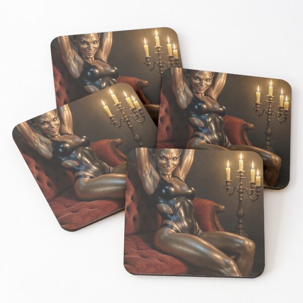 Item preview, Bronze Demon Woman with Horns on Red Couch designed and sold by CathryneDelamort.