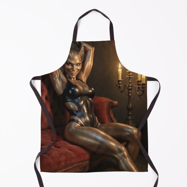 Item preview, Bronze Demon Woman with Horns on Red Couch designed and sold by CathryneDelamort.