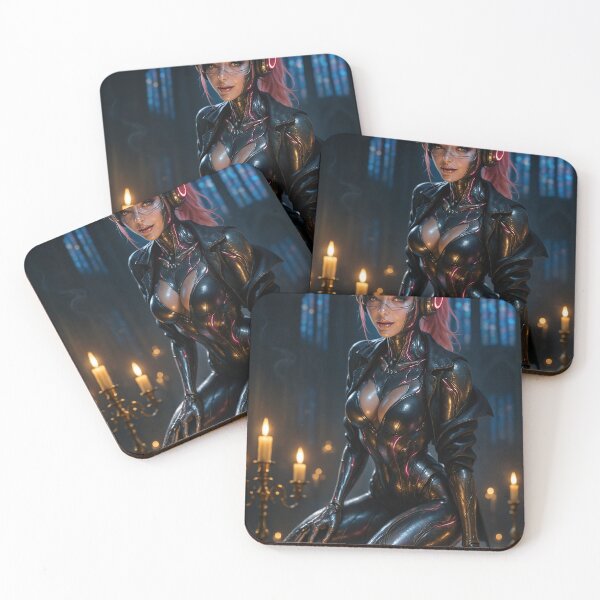 Item preview, Cybercat warrior kneels in cathedral designed and sold by CathryneDelamort.