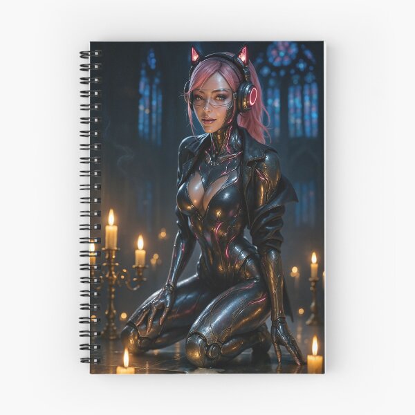 Item preview, Cybercat warrior kneels in cathedral designed and sold by CathryneDelamort.