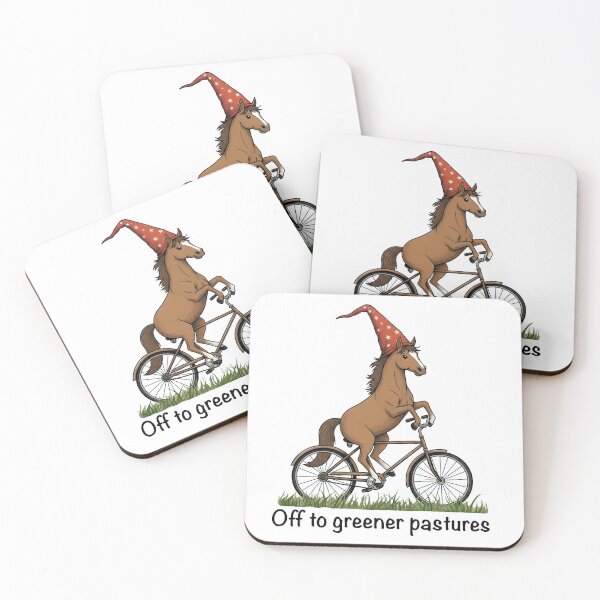 Item preview, Off to Greener Pastures – Funny Horse Riding Bicycle Illustration designed and sold by Senkov.
