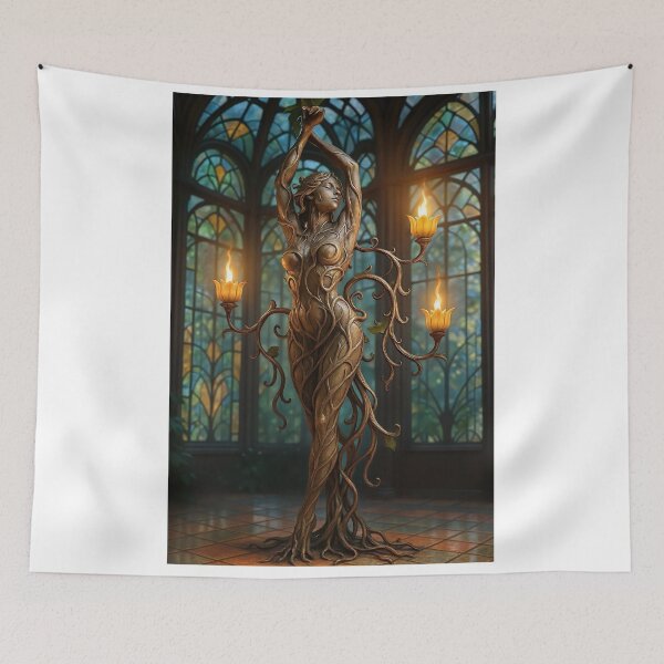 Item preview, Wooden goddess statue candleabra arms flame designed and sold by CathryneDelamort.