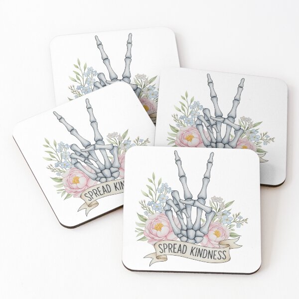 Item preview, "Spread Kindness" Skeleton Peace Sign – Watercolor Floral Positivity Art designed and sold by Luminari Creations.