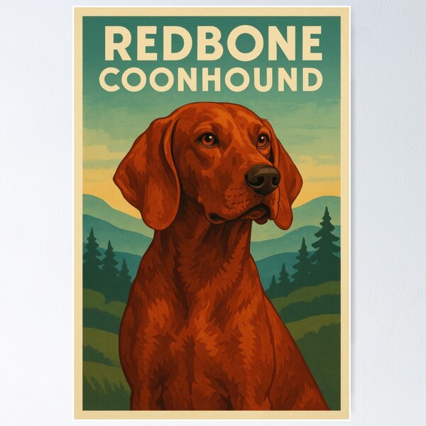 Item preview, Redbone Coonhound Mountain Art designed and sold by Flying Doggo.