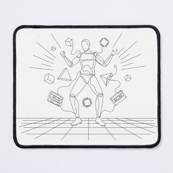 Item preview, Retro-Techno Continuous Line Art: Cybernetic Figure with Vintage Tech designed and sold by Mind-Over-Mood.