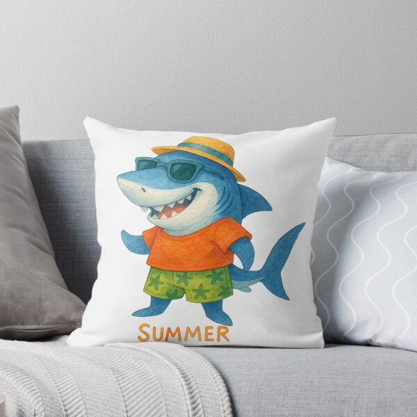Item preview, Cute Watercolor Summer Shark with Straw Hat Sunglasses designed and sold by BigBlueArt.