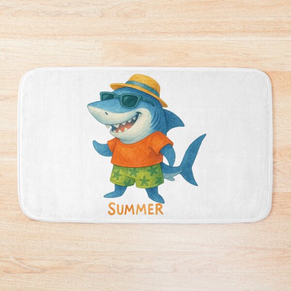 Item preview, Cute Watercolor Summer Shark with Straw Hat Sunglasses designed and sold by BigBlueArt.