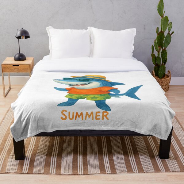 Item preview, Cute Watercolor Summer Shark with Straw Hat Sunglasses designed and sold by BigBlueArt.