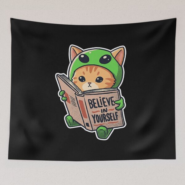 Item preview, Believe In Yourself - Cute Alien Cat Reading Book Art designed and sold by AdyKurniawan.